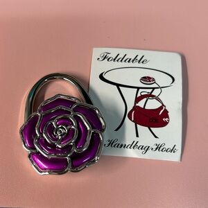 NEW metal purple rose foldable purse hanger charm